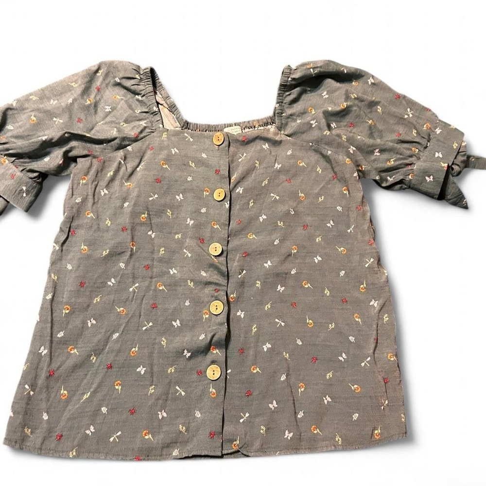 Lauren-conrad Women's button up flower Blouse medium tie sleeves‎